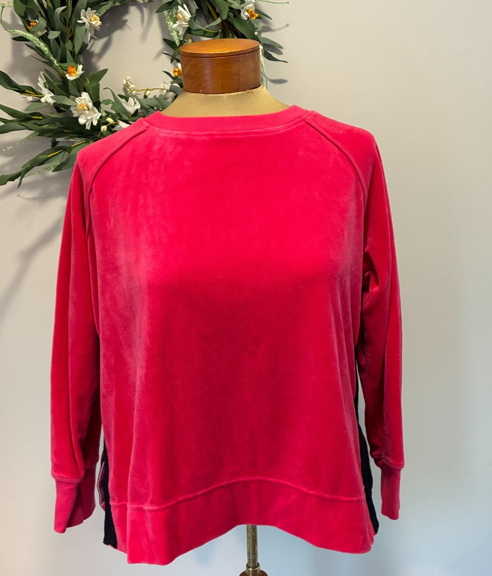 Tuckernuck Sport Maggie Velour Pullover Sweatshirt Hot Pink Black Boxy Womens S